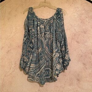 Blue Paisley Off The Shoulder Blouse - Lightweight Women's Top